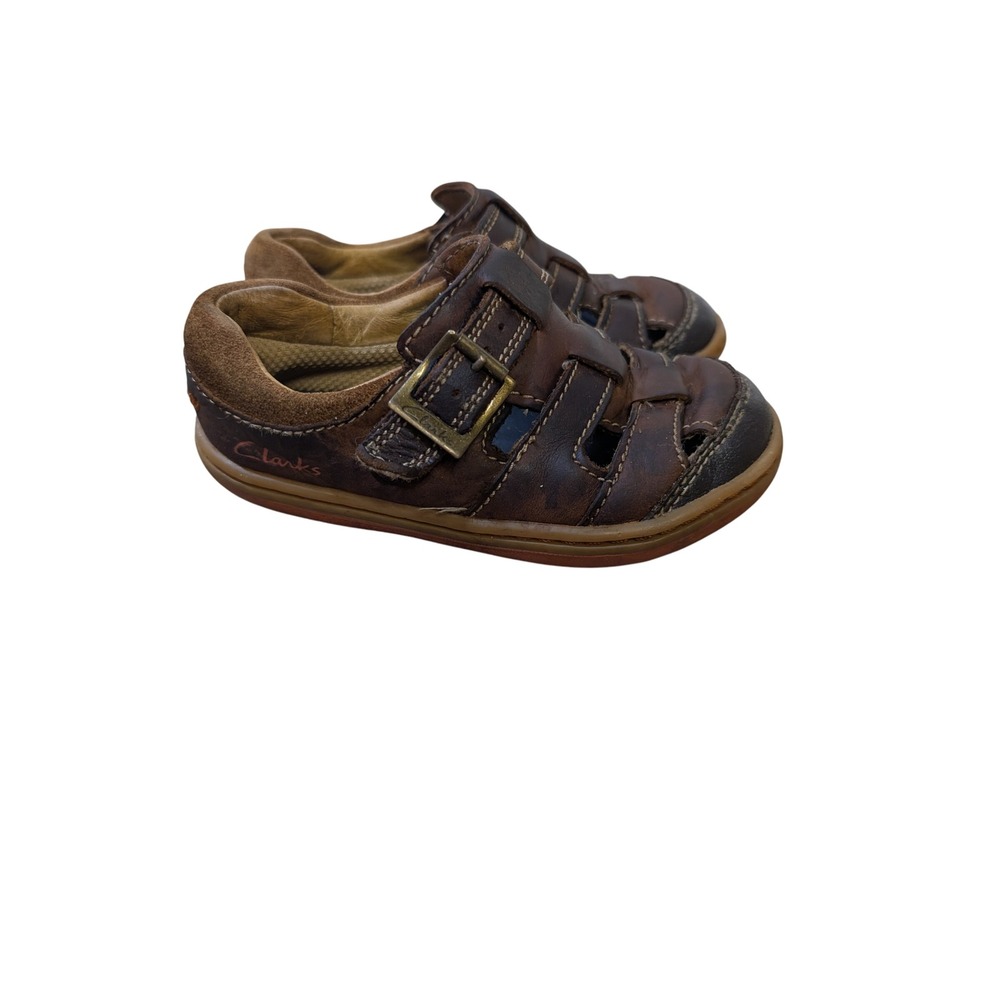 Clarks Boys Brown Leather Fisherman Sandals Shoes Youth Size 7‎ MW Toddler